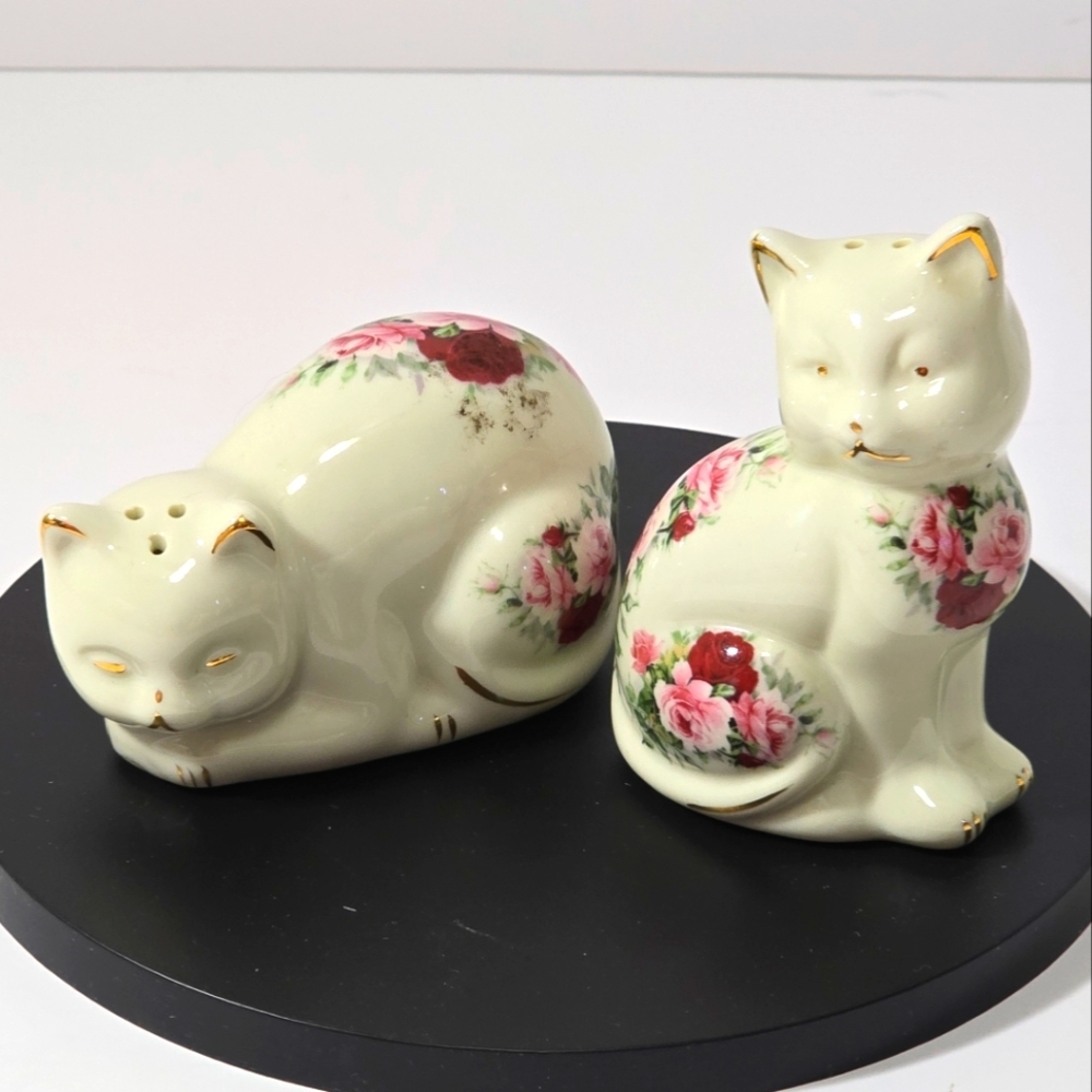 Baum bro formalities cat floral salt & pepper shaker set vintage